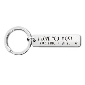 Party Favor Lovers KeyChain Man Creative Key Chain Letter I Love You More the End I Win Woman Silver Color Keyring rostfritt hänge