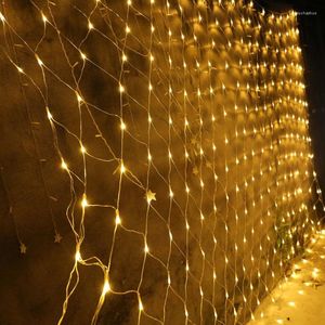 Strings 3x2m Led Net Mesh String Light Fish Garland Window Curtain Christmas Wedding Party Decor Holiday Remote Control 8 Modes
