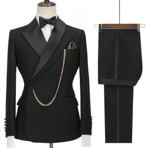 새로운 더블 칼라 디자인 남성 결혼식 턱시도 검은 신랑웨어 패션 남자 블레이저 2 조각 댄스 파티/디너 드레스 맞춤형 의류 재킷 바지 넥타이 69