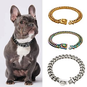Dog Collars & Leashes Gold Chain Collar Luxury Design Stainless Steel 18K 16MM Jewelry Accessories Heavy Duty Cuban For Medium Large DogsDog
