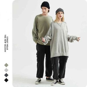 2022 Autumn Novo moletom de moletom Hip Hop Solid Color Streetwear Casual Roupas lavadas masculinas coreanas harajuku