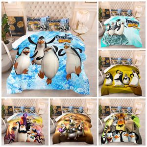 3D -Bettdecke Sets Cartoon Madagaskar Penguin Print Super Soft atmbar warm warm vier Jahreszeiten Quilts Erwachsene Kinder Universal Duvet Set Twin Full Queen King Kingsize
