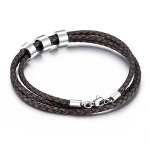 Braccialetti con ciondoli Bracciale da uomo in pelle intrecciata multistrato in acciaio inossidabile Perline in titanio Braccialetto con lettere scritte fai-da-te Gioielli maschiliCha