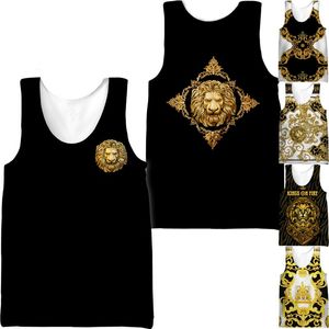 Men's Tank Tops Men's Baroque Court Style Golden Pattern 3D Lion Printed Men Top Retro Luxury Summer Vest Outdoor StreetwearMen's