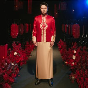 Tang Suit de roupa étnica Men Cheongsam Masculino noivo QIPAO Casado Bordery Chinese Style Robe Jacket Costume