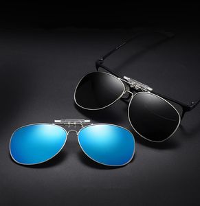 Vintage Pilot Clip On Polarized Sunglasses Night Vision Men Women Flip Up Metal Frame Top Driving Shades Quality for Prescription Glasses