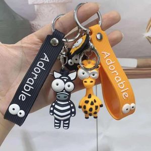 Cadeia criativa da cadeia chave de desenho animado PVC Zebra giraffe engra￧ado Keychain Key Ring Ring Birthday Gifts for Children Girls Mulheres