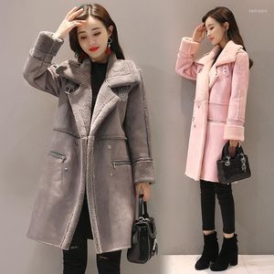 Cappotto da donna in pelliccia sintetica rosa invernale in pelle di pecora scamosciata lunga donna 2022 giacca spessa e calda di alta qualità