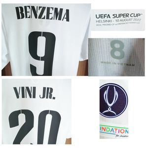 2022 Super Cup Finale Benzema Modric Maillot American College Football Wear Kroos CASEMIRO Match Worn Player Issue mit Match DetailsSport Shirt