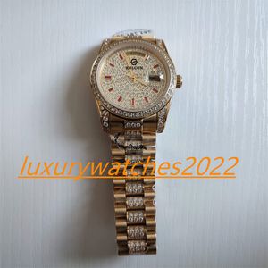 Super qualidade MP Factory Rel￳gio 36mm 18k Gold Quickset Full Pave Diamonds Rubi Dial A￧o inoxid￡vel Movimento autom￡tico de safira mec￢nica Sapphire watch