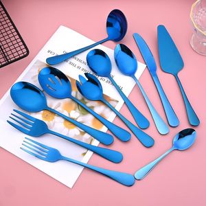 Set di posate Posate Torta Pala Servire Stoviglie blu Colino in acciaio inossidabile Cucchiaio da zuppa Forchetta per insalata Set di stoviglie AccessoriPosate