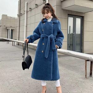 Pelliccia da donna Faux 2022 Donna Inverno 30% Lana Calda Cappotti lunghi Manica Donna Spessa Orsacchiotto Cappotto Fodera in pelle scamosciata Capispalla coreani