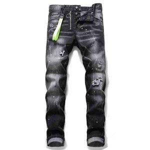 DSQSABCD spodnie kamuflażowe europejskie włochy męskie spodnie jeansowe marki dsq męskie szczupła litera Moto Biker czarna dziura dla