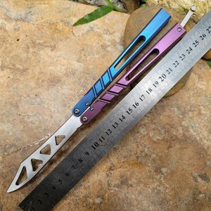 Theone Balisong AB Butterfly Training Trainer Knife Color Mixing One Piece Titanium Handle D2 Blade Bushing System Jilt Swing Kniv257f