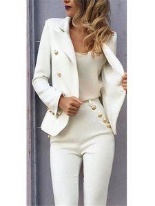 Women's Two Piece Pants White Slim Fit Pant Suits Jacket Women Business Blazer Formal Ladies Office Uniform Style Female Trouser PantSuitWom