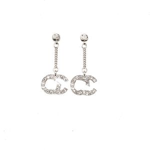 Nytt 18K guldpläterat lyxmärke Designers Dubbla Bokstäver Stud Lång Eardrop Geometrisk Klassisk Kvinnor S925 Silver Kristall Strass Örhänge Bröllopsfest Smycken