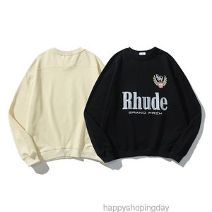 Men's Crewneck Sweater Fashion Brand Rhude Rice Print Terry Fat Guy Casual Loose and Women's Jacket