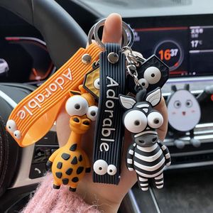 Cartoon Key Chain PVC Zebra Giraffe Funny Toy Keychain Car Key Ring Birthday Gifts For Children Women Bag Charms Cool