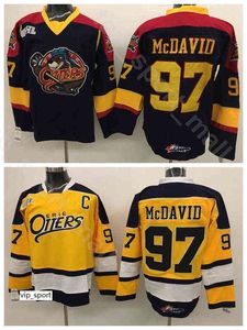 Erie Otters Edmonton 97 Connor McDavid College Jersey Men Hockey Premier OHL z Color COA Color Black Away Yellow Quality