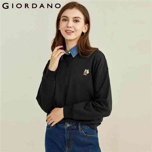 Giordano Women Sweatshirts التطريز إسقاط الكتف من البلوزات الفضفاضة الأكمام الطويلة غير الرسمية 90391764