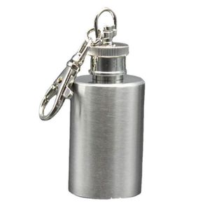 Portable 1oz Stainless Steel Round Shape Hip Flasks Wine Keychains Mens Key Rings Outdoor Travel Sports Accessories