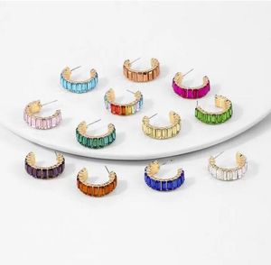 Rainbow Rhinestone Hoop Earrings for Women Girls Crystal Huggie C Ear rings Fashion Jewelry Dazzling Circle Earrings