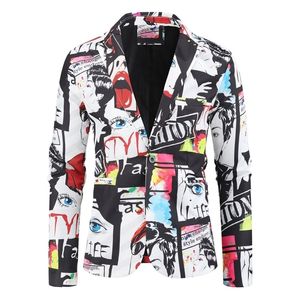 Botões de Blazer de Fashion Men Fashion Suit Party Casual Fit Blazer 3D Pintura Floral Print Blazers Men 220822