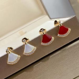 Stud Original Fashion Brand 925 Sterling Silver Natural Stone Small Skirt Fan-Shaped Earrings Feminine High Quality JewelryStud