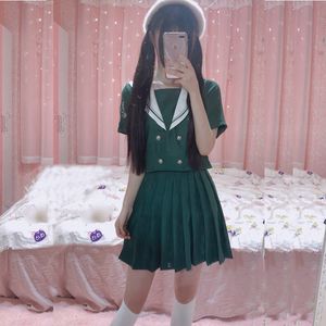 Clothing Sets Japanese School Uniform Girls Korean Wear Summer Autumn Green Navy Style Shirt Skirt ClothingClothing
