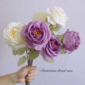 Decorative Flowers & Wreaths Wind Imitation Dried Flower Glue Edge Rose Artificial Fake Bouquet Home Decoration FlowerDecorative