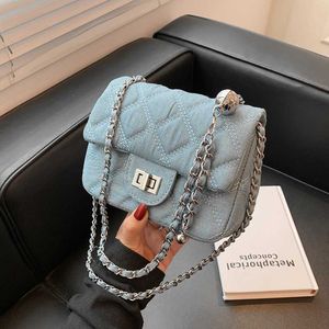 Sacos de noite denim acolchoado corrente pequena crossbody ombro para mulheres marca designer jean azul luxo senhoras bolsas e bolsas noite