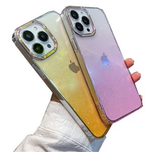 Glitter Clear Gradient Eletroplating Telefone Casos para iPhone 15 14 13 mini 12 11 Pro x xs max mais tampa de choque de TPU suave