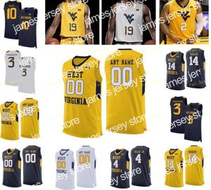 Basquete universitário veste James NCAA College WVU West Virginia Mountaineers Basketball Jersey 21 Wesley Harris 22 Sean McNeil 3 Gabe Osabuohien 30 Spencer Macke