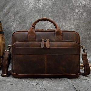 Maheu Men Briefcase本物の革ラップトップバッグ15.6 