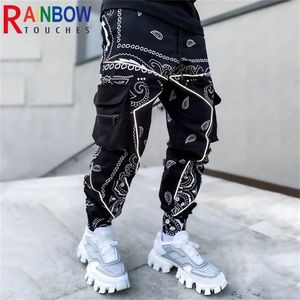 Rainbowtouches kargo pantolon eşofmanlar erkek pantolon fermuar cep erkek pantolon bandana desen kumaş koşu erkek pantolon 220822