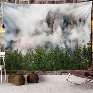 Alpine Snow Scene Tapestry Natural Landscape Oil Paint Psychedelic Forest Bohemian Wall Hanging Artist Home Decor J220804