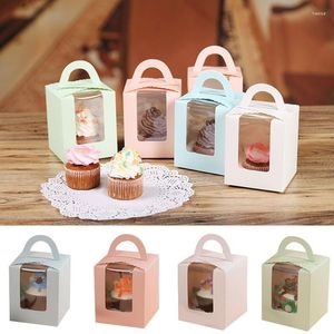 Embrulhado de presente 50pcs Cupcake Box com janela e manuseio portador de bolo pequeno recipiente para festa de aniversário de festas de casamento Ter88gift