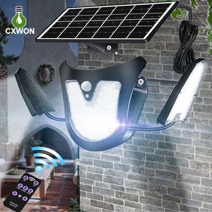 Solar Garden Lights Motion Sensor Outdoor Split Spotlight 900lm 115leds Powered Security Light Bright Adjustable 3 Head