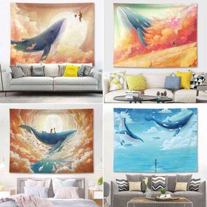 Casa kawaii decoração whale impressão parede pendurada tapetes de ioga manta estética sala estética mural j220804