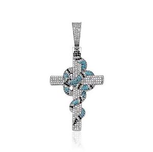 Iced snake cross pendant necklace With 3mm 24inch Rope Chain hiphop jewelry