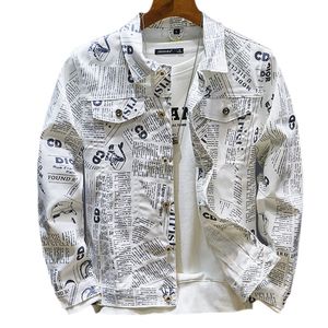 Men's Letters Embroidered White Jean Jacket Holes Ripped Denim Coat Outerwear fashion jacket men 220822