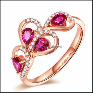 Band Rings Fashionable And Exquisite Literary Branch Leaves Ruby Red Diamond Open Ring Creative Love Interwoven Micro-Set Zi Vipjewel Dhsth