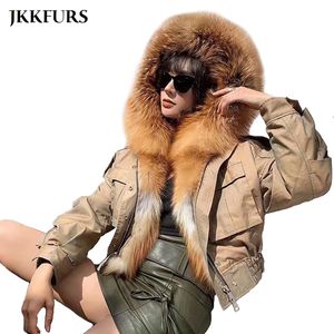 Womens Fur Faux Real Parka Natural Collar Winter Tjock Warm Coat Hooded Lamb -fodrad bomberjacka S7652 220829