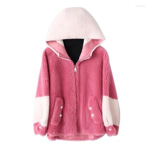 Frauen Pelz Faux Luxus Echte Wolle Jacke Mantel Mit Hoody Winter Frauen Oberbekleidung Mäntel LF9053