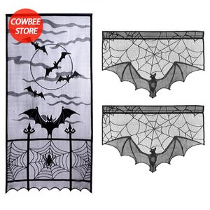 Cortina cortina os morcegos decorativos de Halloween cortinas de renda preta para férias na web stove toalha decoração de pano de lareira para festivals