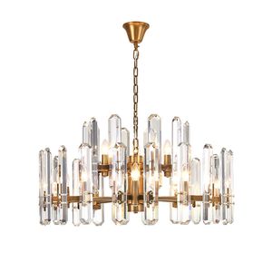 Lámparas colgantes Post Modern All Copper Chandeliers American Style Villa El Decoración interior Luxury Long Strips Crystal E14 Lighting FixturePendant