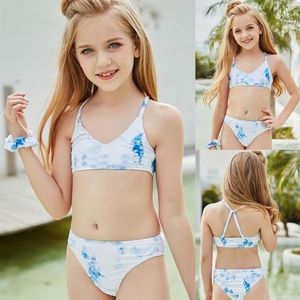 One-Pieces Girls Holiday Cute Gradient Color Bikini Set Two Piece Swimsuit Bathing Suit Water Sports Shoulder Beach264Y
