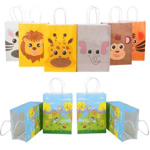 12pcs Safari Tiere Geschenktasche Box für Jungle Party Kindergeburtstagsbedarf Babyparty Süßigkeiten Taschen Cookie Packing 220822