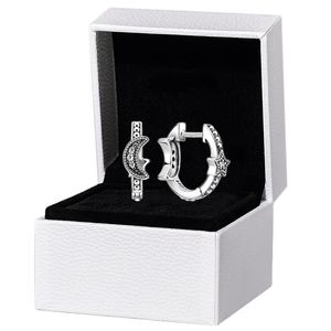 Crescent Moon Stars Beaded Hoop Earrings Authentic 925 Sterling Silver Women Mens gift Original box for Pandora Stud Earrings set