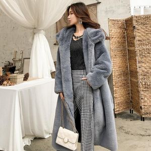 Women's Fur & Faux Winter Long Coat Warm Fluff Clothes Thick Plush Woolen Cloth Female Hooded Loose Girls Outwear